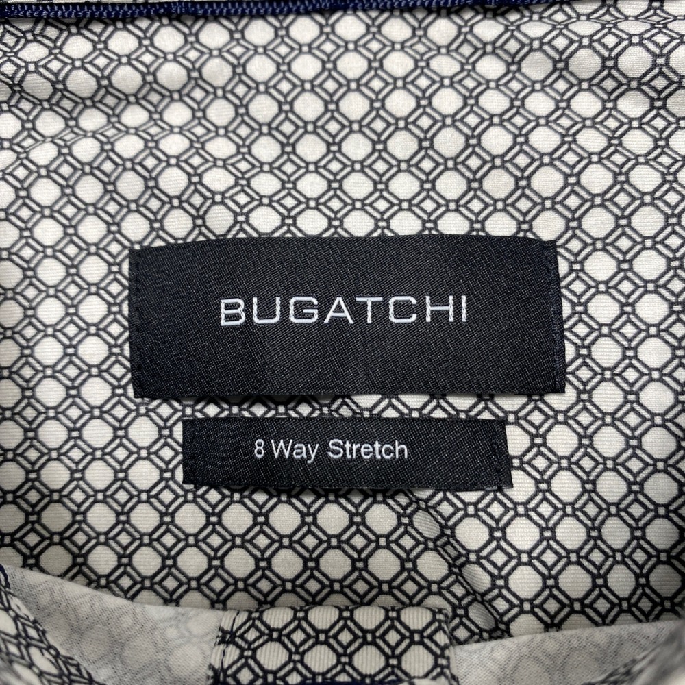 Bugatchi Mens 8 Way Stretch Long Sleeve Button Down Shirt Stone Geometric Med - Picture 4 of 10